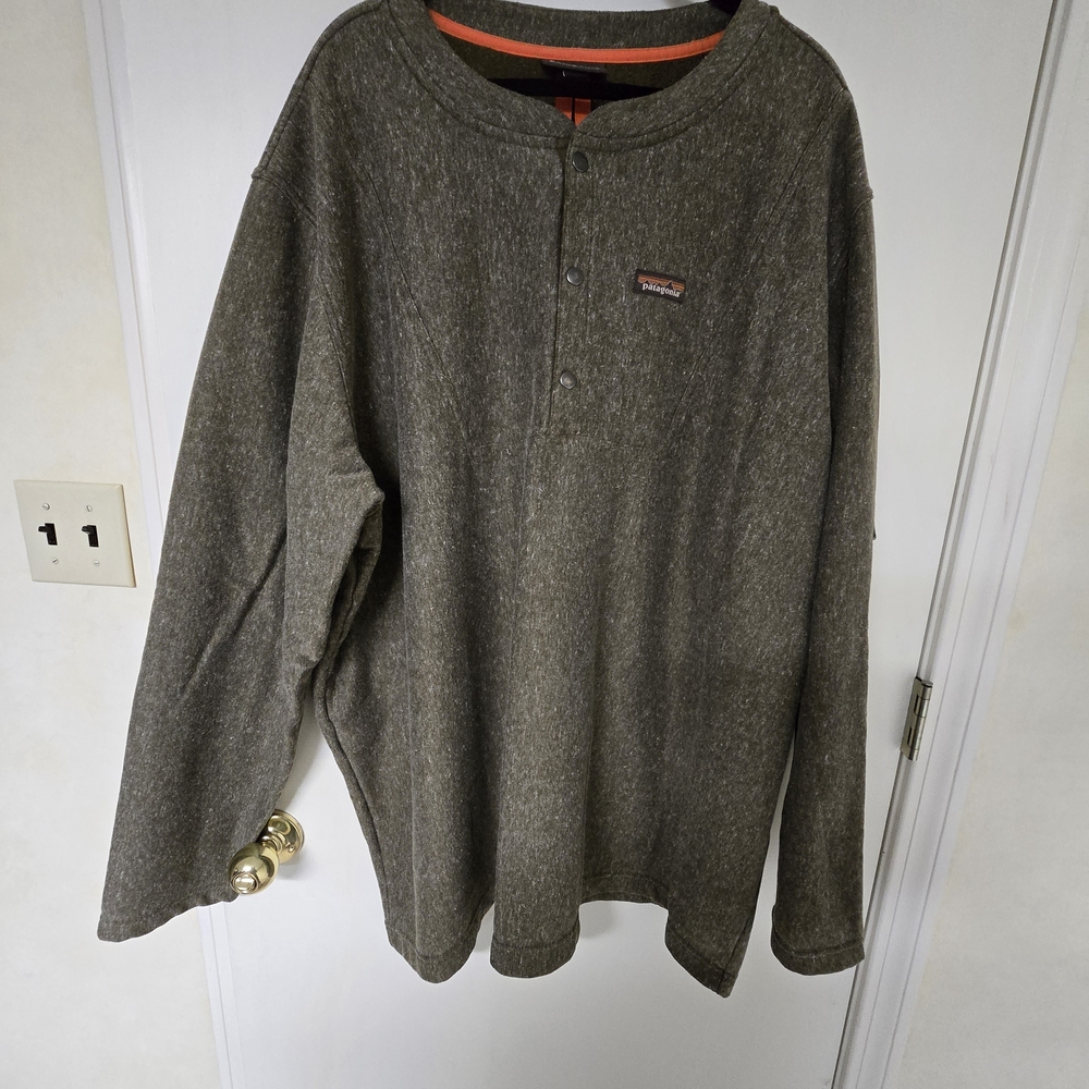 Patagonia Olive Henley with Orange Trim